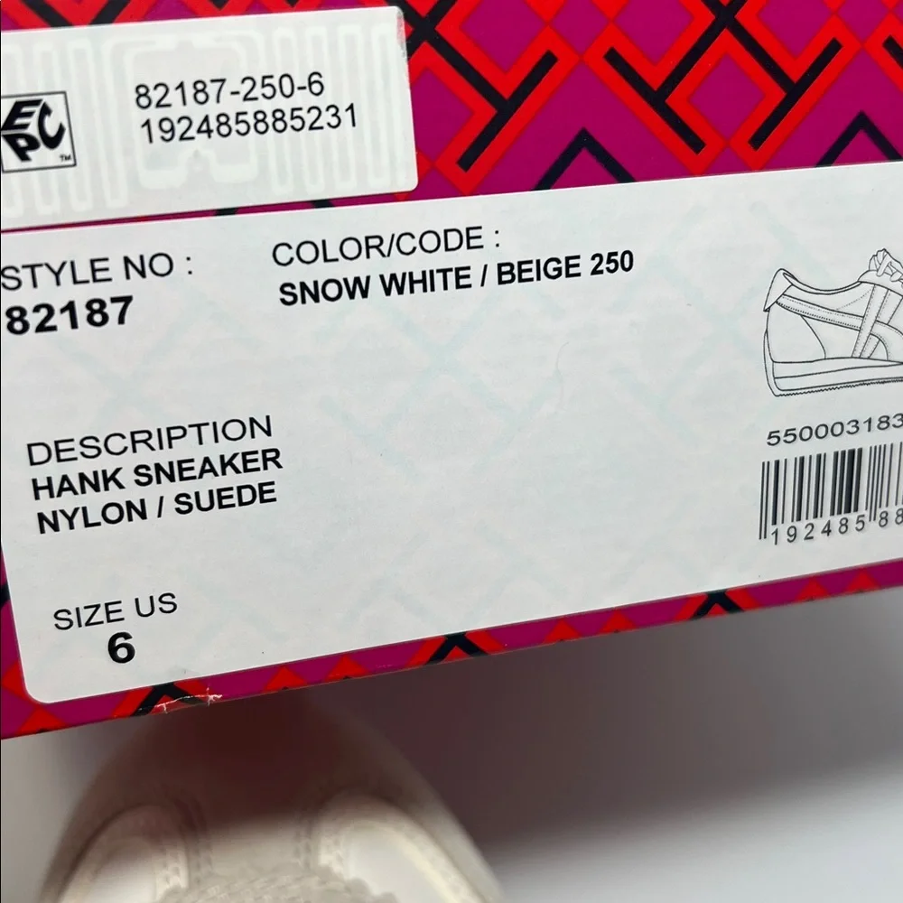 Tory Burch Hank Sneakers White Beige Nylon Suede Shoes Size 6